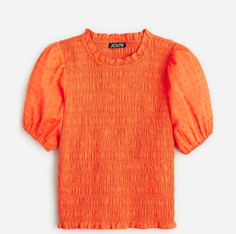 J. Crew Orange Smocked Puff-Sleeve Top